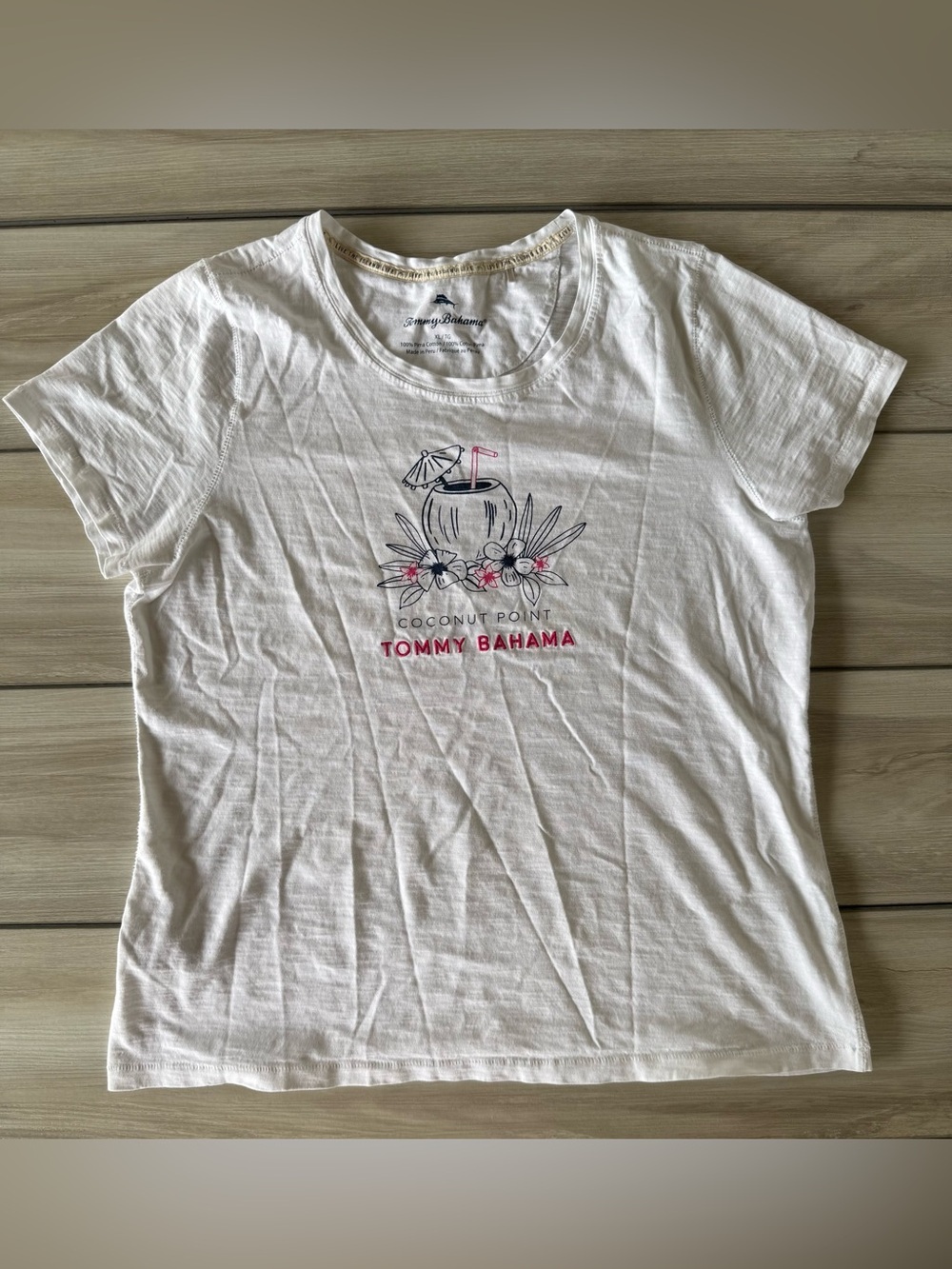 Tommy Bahama White Tee with Coconut Graphic White XL EUC